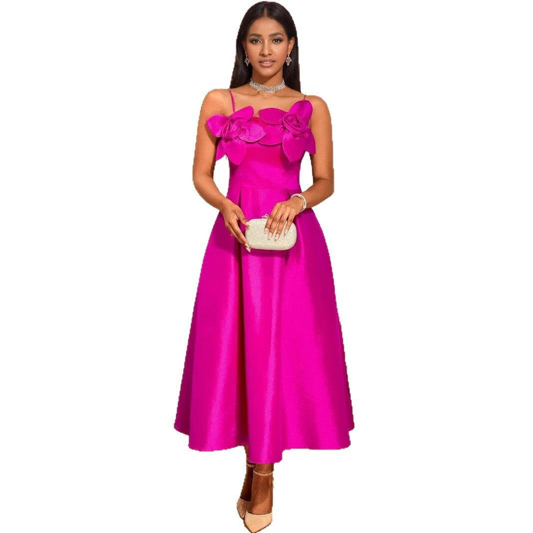 Lady Sexy Sling Three-dimensional Flower Dress