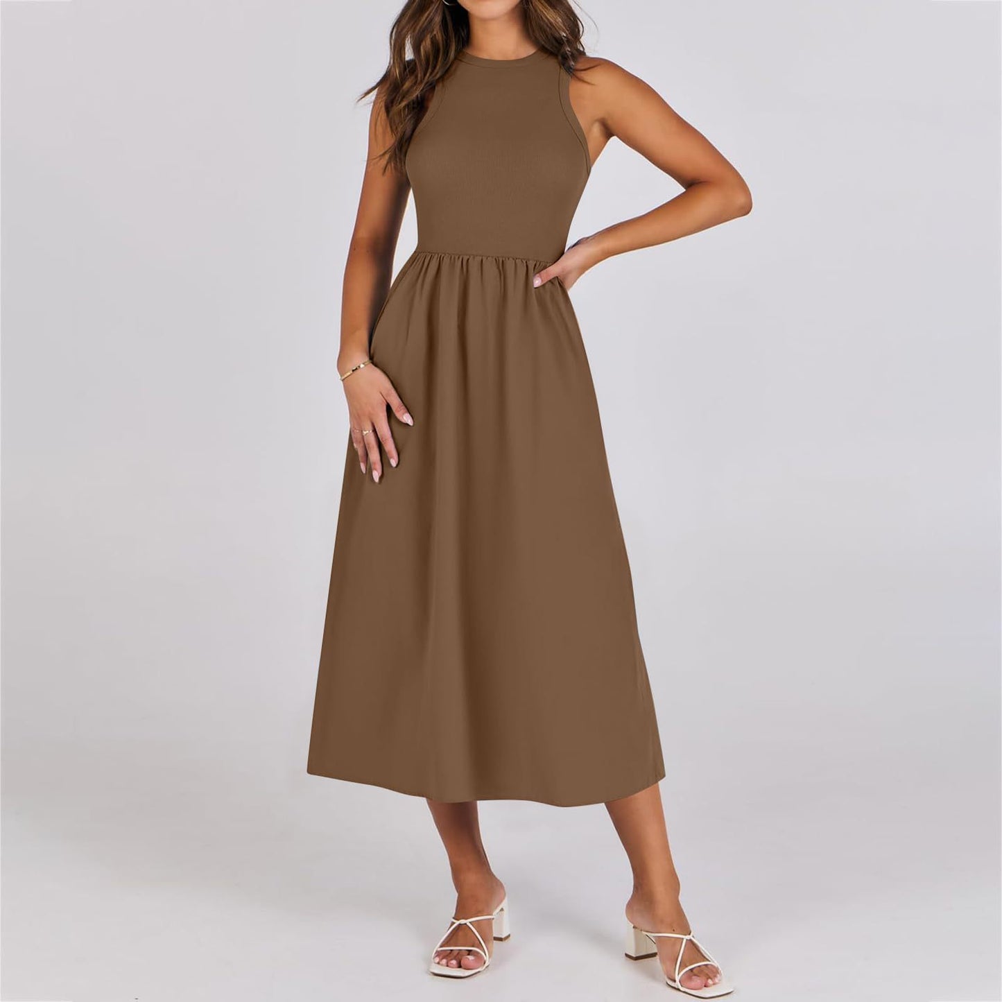 Sleeveless Knitted Stitching Casual Long With Pockets Advanced Sense Dress