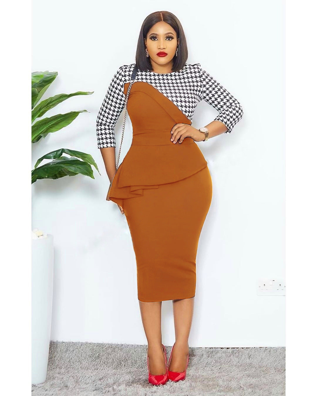 Women's OL commuter irregular stitching pencil skirt with belt