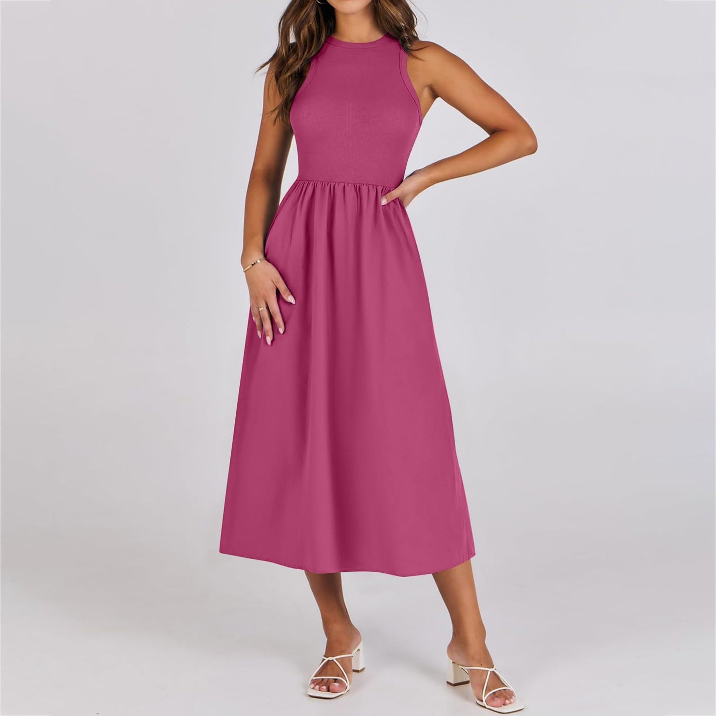 Sleeveless Knitted Stitching Casual Long With Pockets Advanced Sense Dress