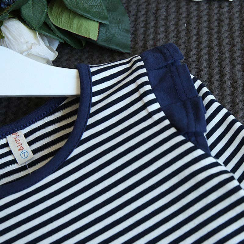 Girls Casual Striped Short-Sleeved Denim Strap Dress