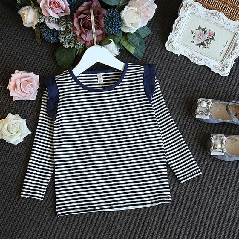 Girls Casual Striped Short-Sleeved Denim Strap Dress