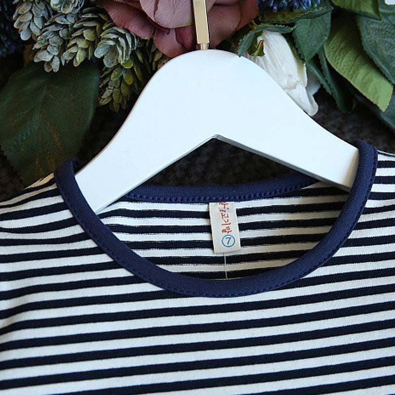 Girls Casual Striped Short-Sleeved Denim Strap Dress