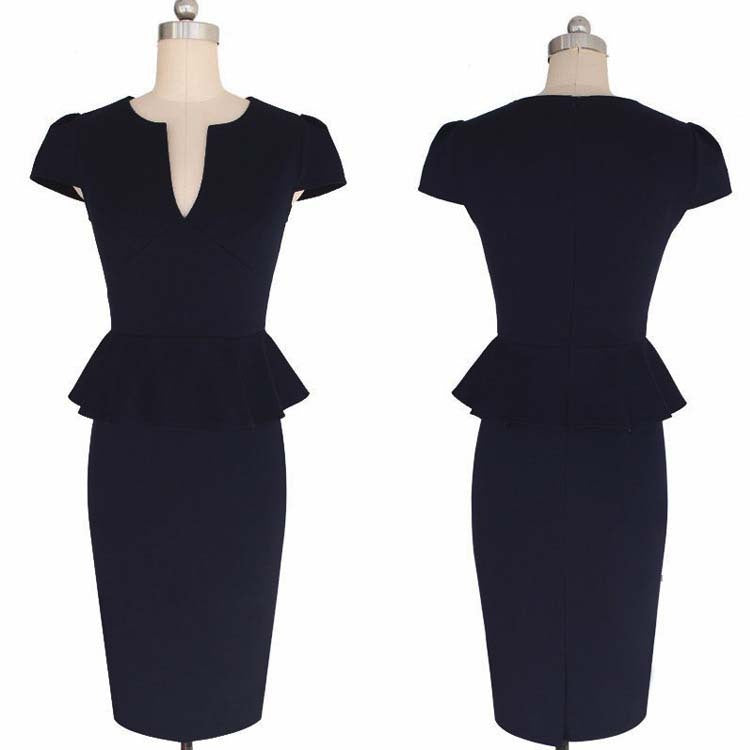 V-neck Waist Slimming Ruffled Back Slit Midi Skirt Celebrity Temperament Dress