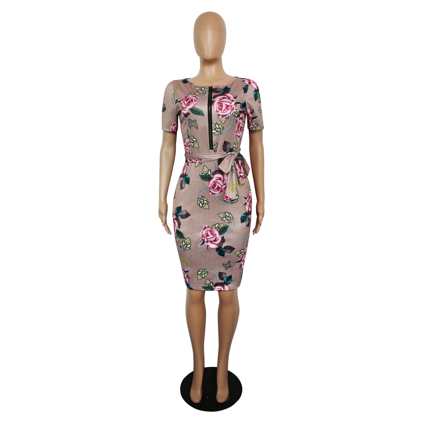 Corset Knee Length Slim Fit Short Sleeve Pencil Skirt
