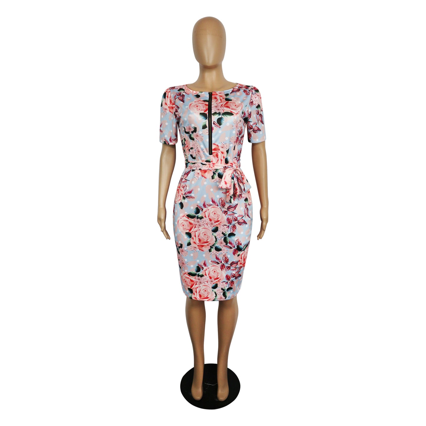 Corset Knee Length Slim Fit Short Sleeve Pencil Skirt