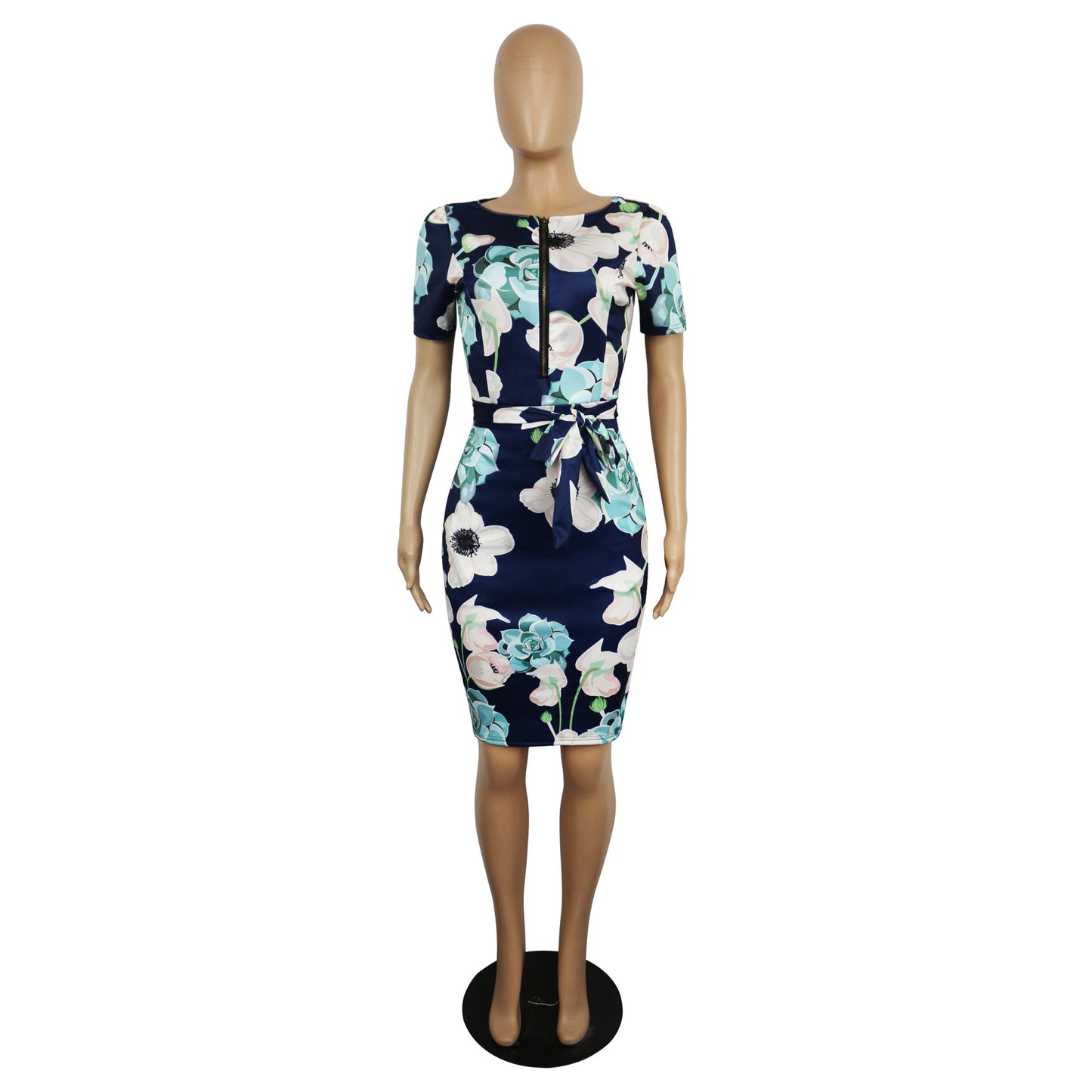 Corset Knee Length Slim Fit Short Sleeve Pencil Skirt