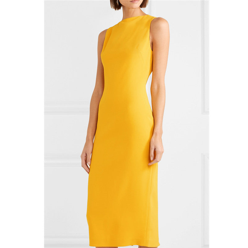 Spring And Summer New Style Back Slit Bag Hip Skirt Pencil Skirt Yellow Dress