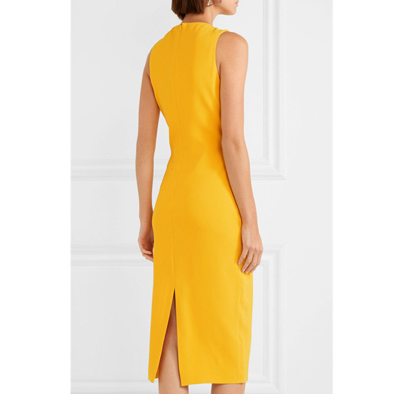 Spring And Summer New Style Back Slit Bag Hip Skirt Pencil Skirt Yellow Dress