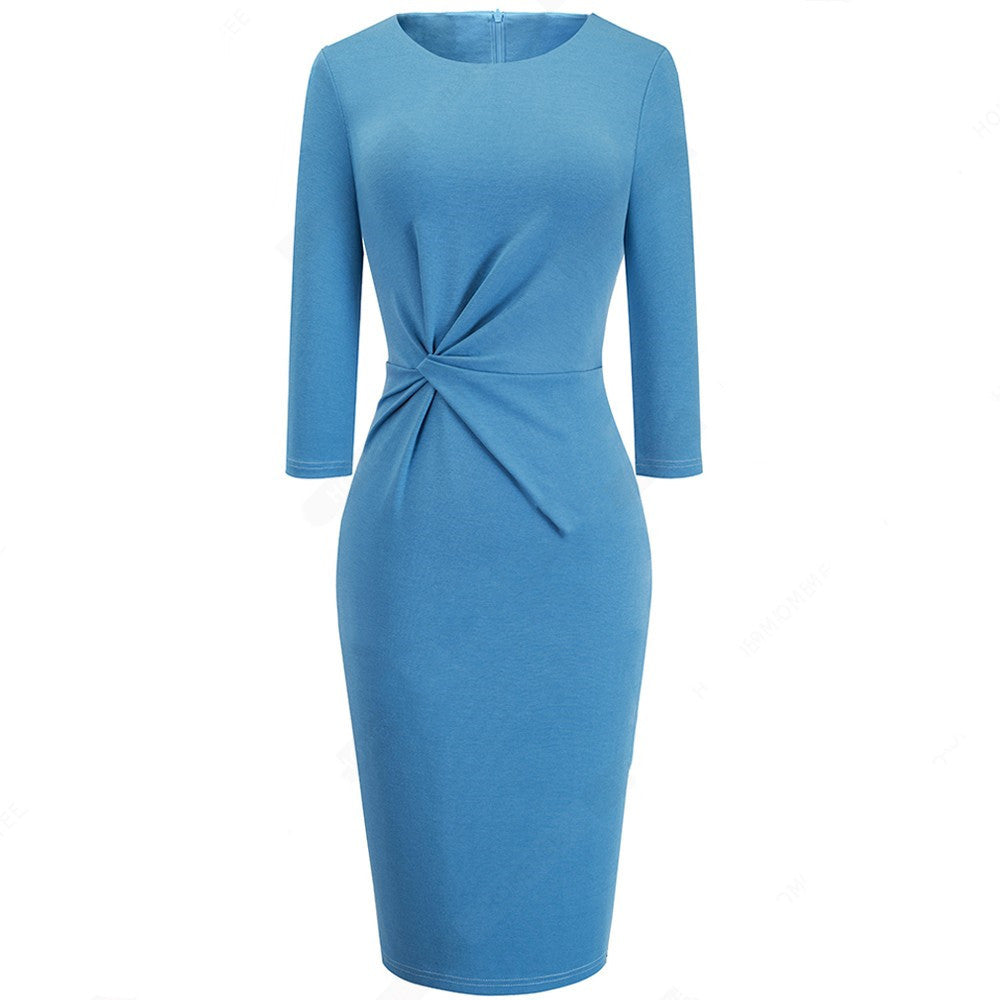 European And American Women'S Dress Spring And Autumn Temperament Slim Sleeve Buttock Pencil Skirt