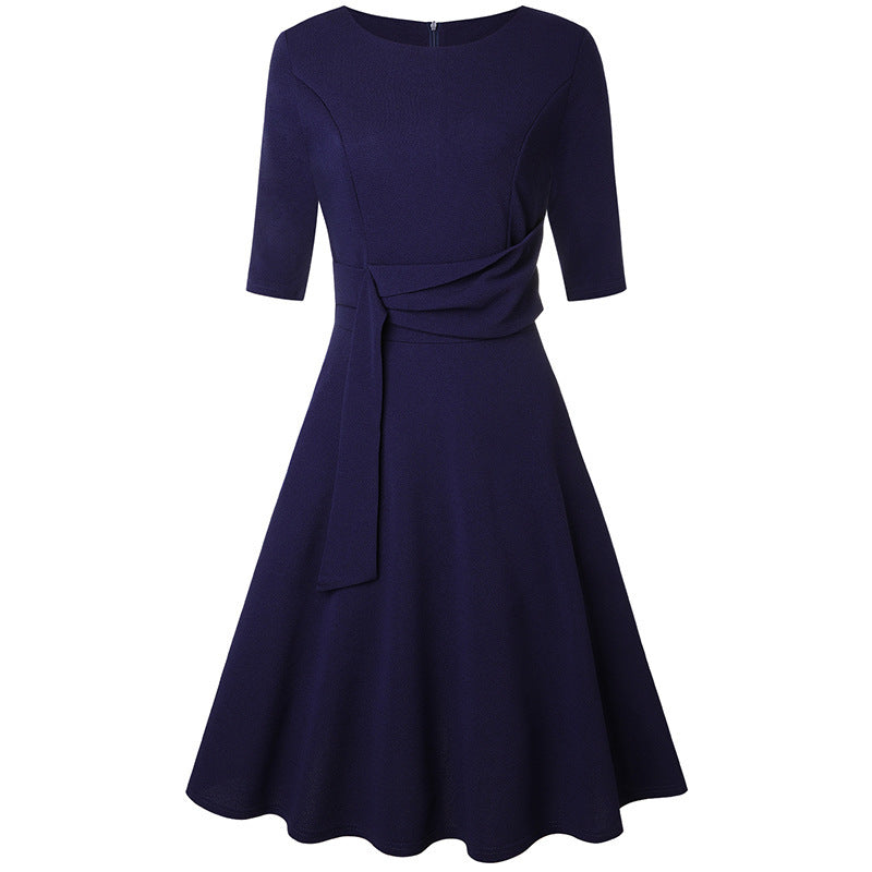 Mid-sleeve Lace-up Waist Dress