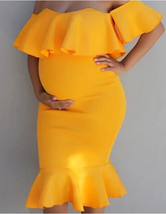 Ordinary Round Midi Skirt European And American White Solid Color Maternity Dress