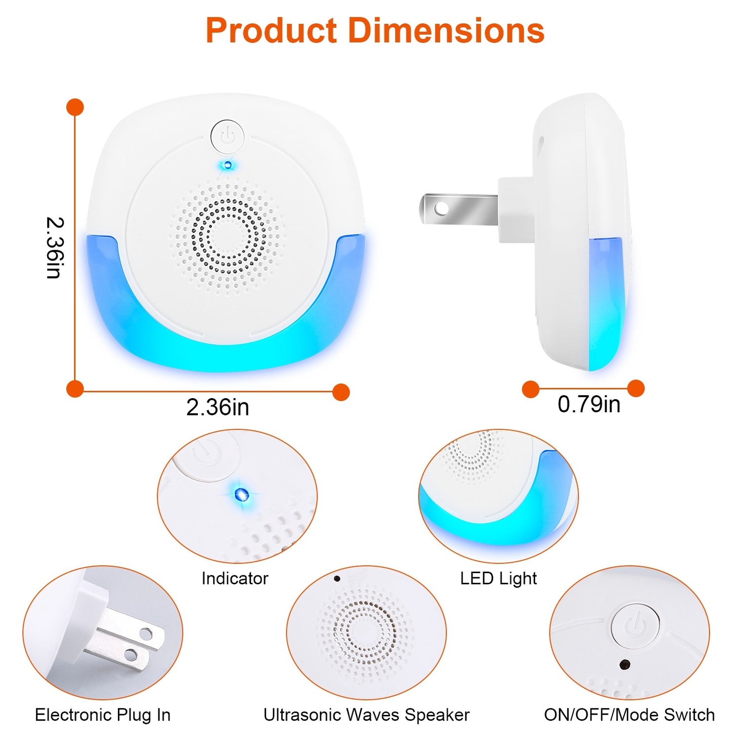 6 Packs Ultrasonic Pest Repellers Plug-In Indoor Pest Control Mouse Repellent Chaser Deterrent For Home Kitchen Office Warehouse Hotel