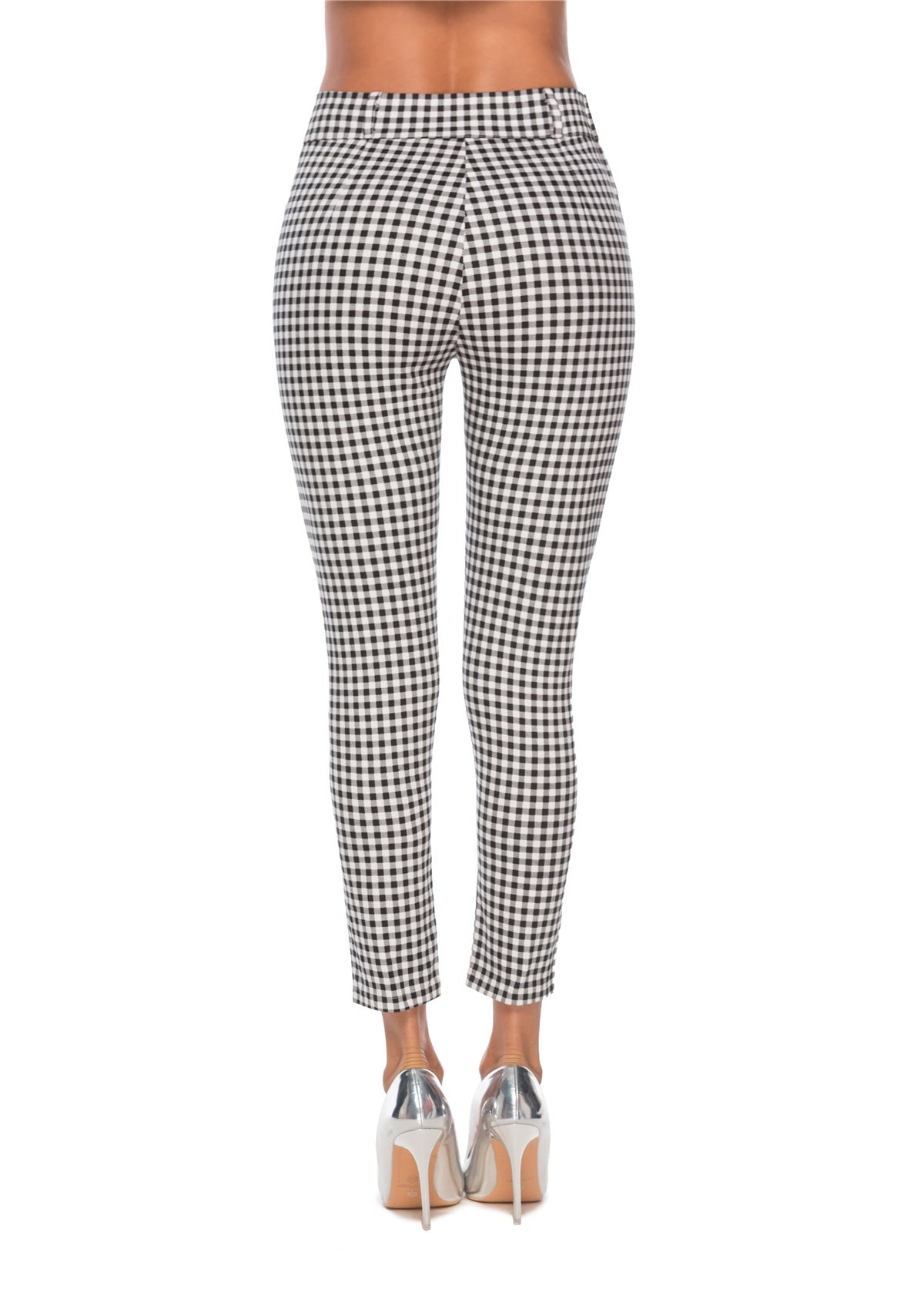Women's high-waist checked slim pencil-leg pants