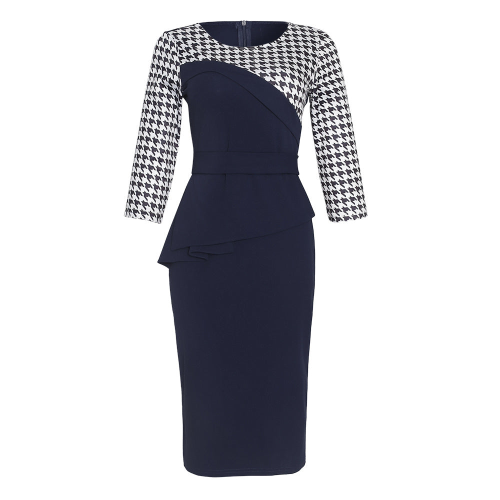 Women's OL commuter irregular stitching pencil skirt with belt