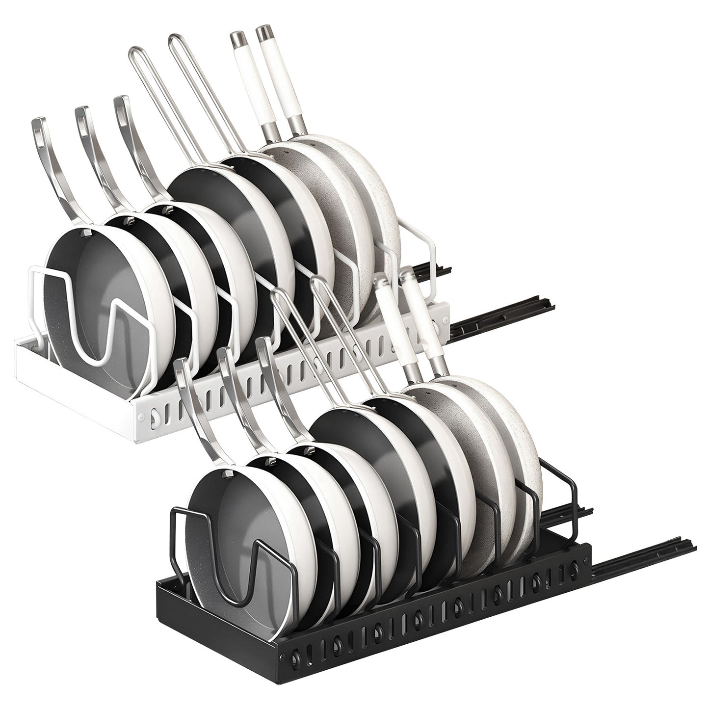 1Pc Pull Out Pots And Pans Organizer Under Cabinet With 8 Adjustable Dividers Rustproof Carbon Steel Sliding Pots Holder For Kitchen Cookware Bakeware Pots Lids Storage