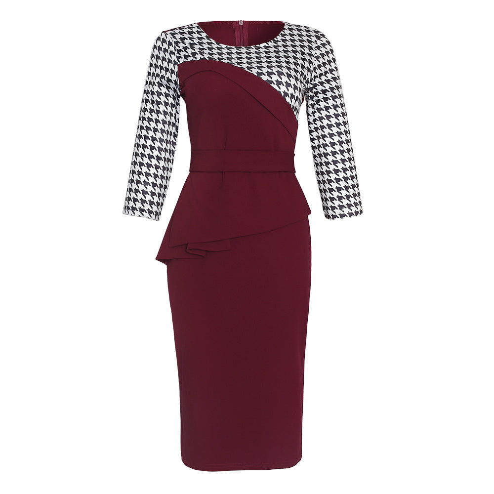 Women's OL commuter irregular stitching pencil skirt with belt