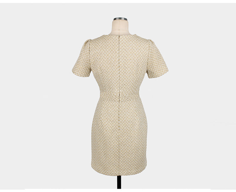 Short Sleeve Round Neck Waist Pack Hip Midi Dress