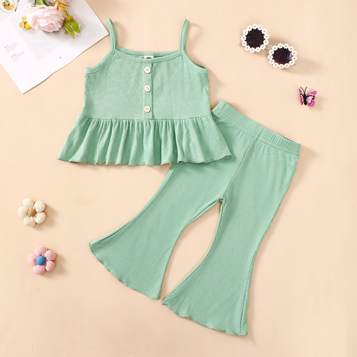 Girls' Tricolor Overall Dress Set