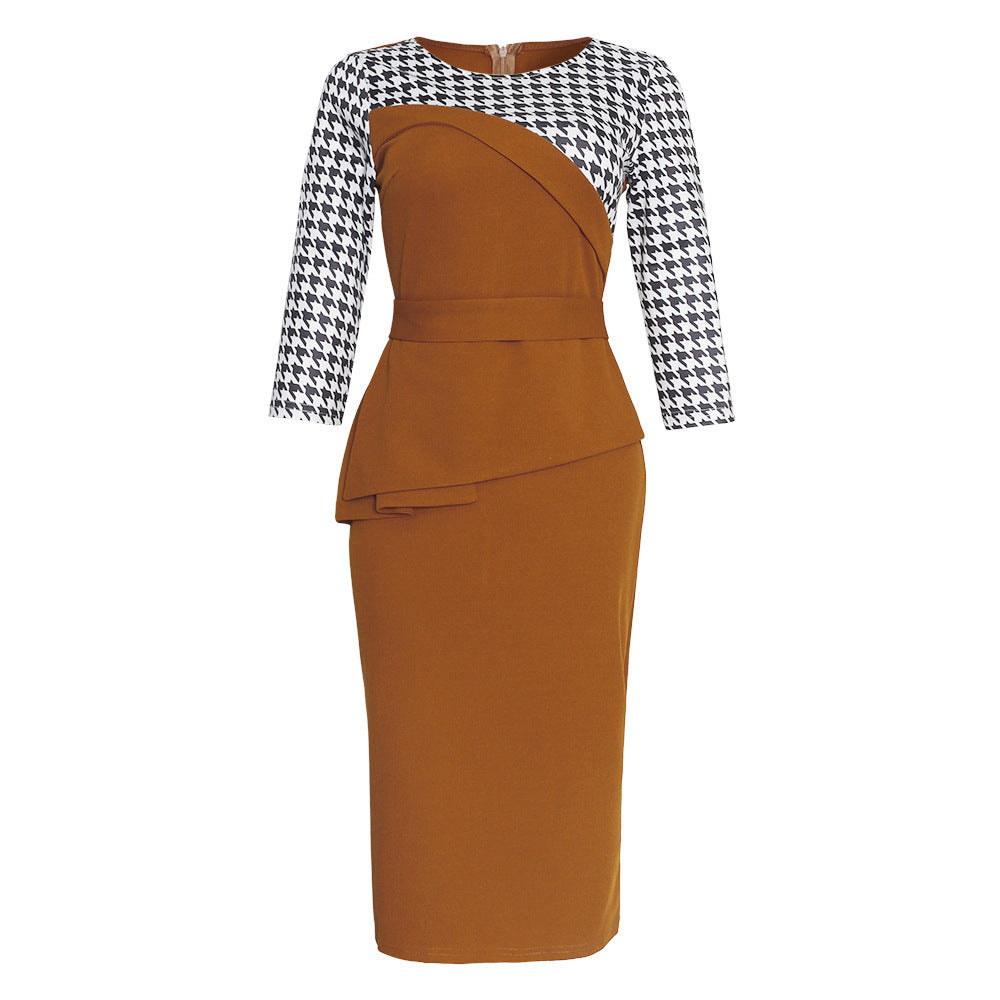 Women's OL commuter irregular stitching pencil skirt with belt