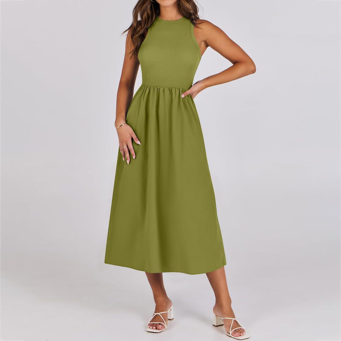 Sleeveless Knitted Stitching Casual Long With Pockets Advanced Sense Dress