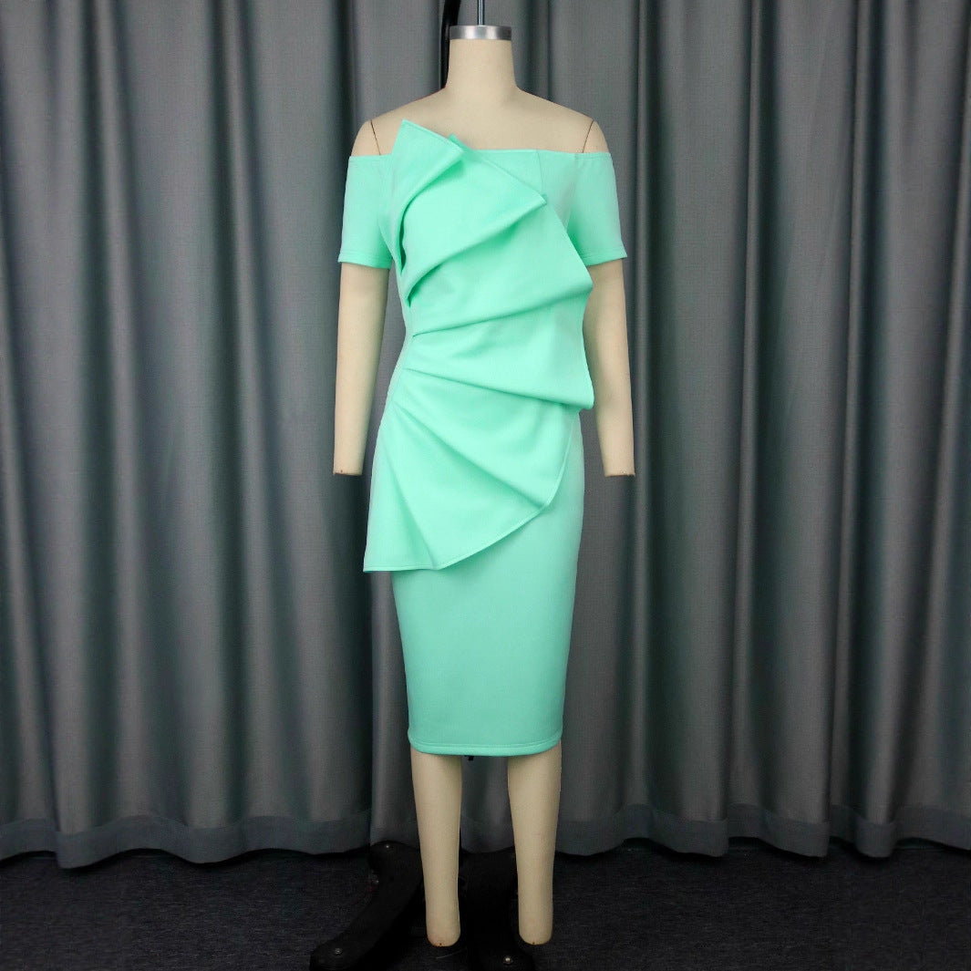 Personalized Pleated Ruffled Strapless Sexy Dress