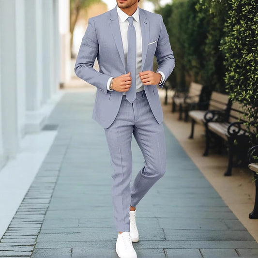 Men's New Linen Single Row One Button Suit