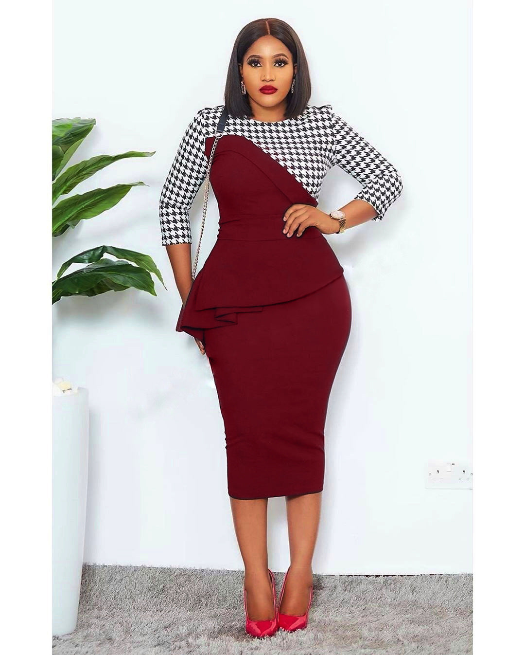 Women's OL commuter irregular stitching pencil skirt with belt