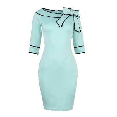 One word neck big bow pencil dress
