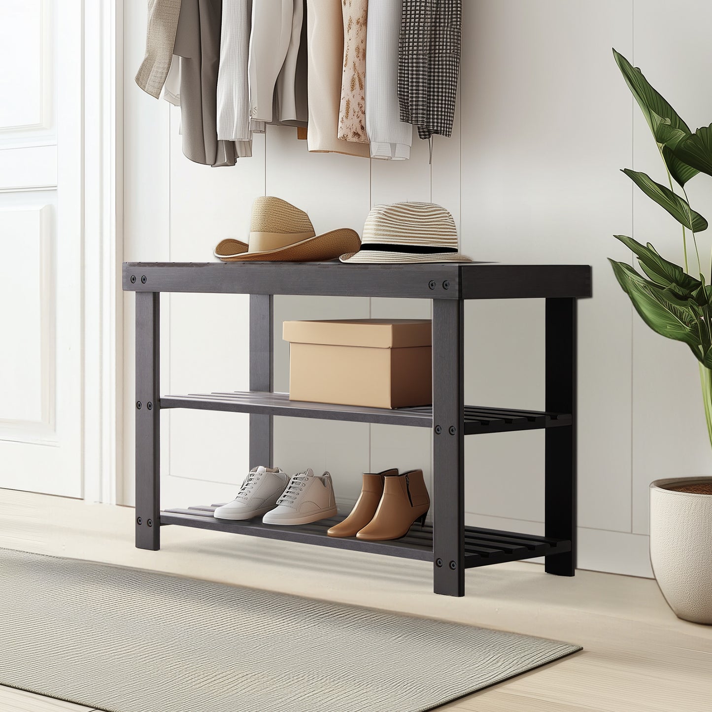3-Tier Bamboo Shoe Rack Bench, Compact Storage Organizer, 286lb Capacity, Suitable For Entryway Bedroom Living Room Balcony