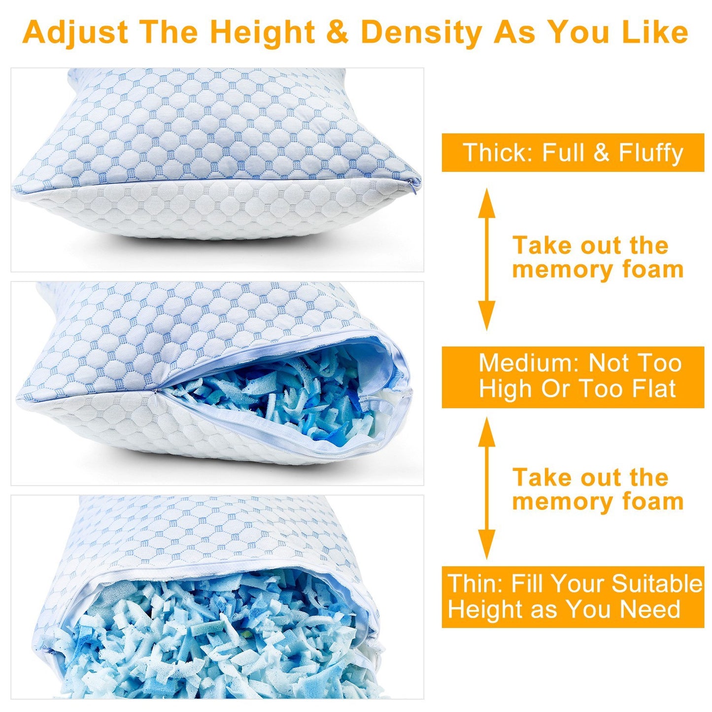 2Pcs Or 1Pc Cooling Memory Foam Pillow Ventilated Soft Bed Pillow With Cooling Gel Infused Memory Foam Machine Washable