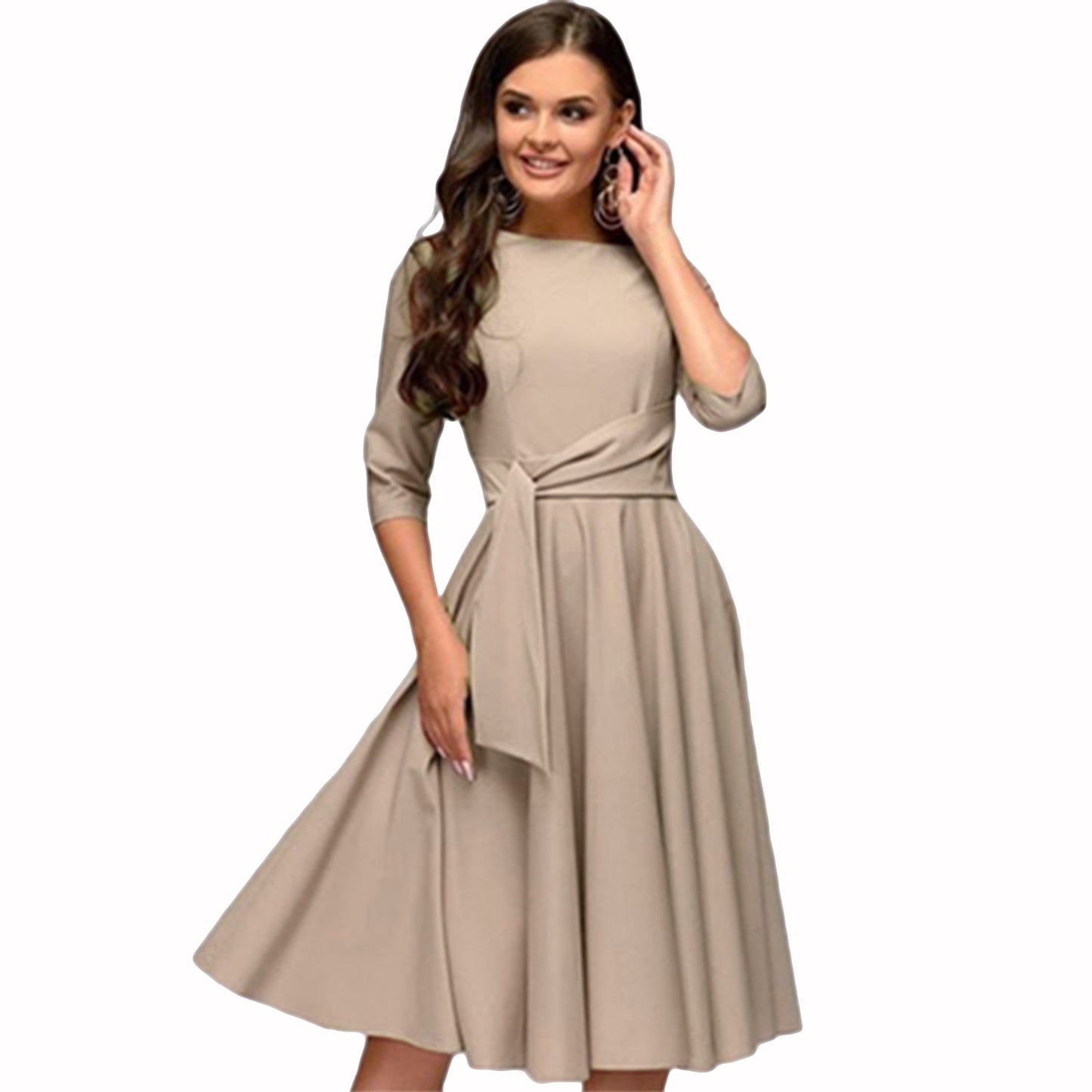 Mid-sleeve Lace-up Waist Dress