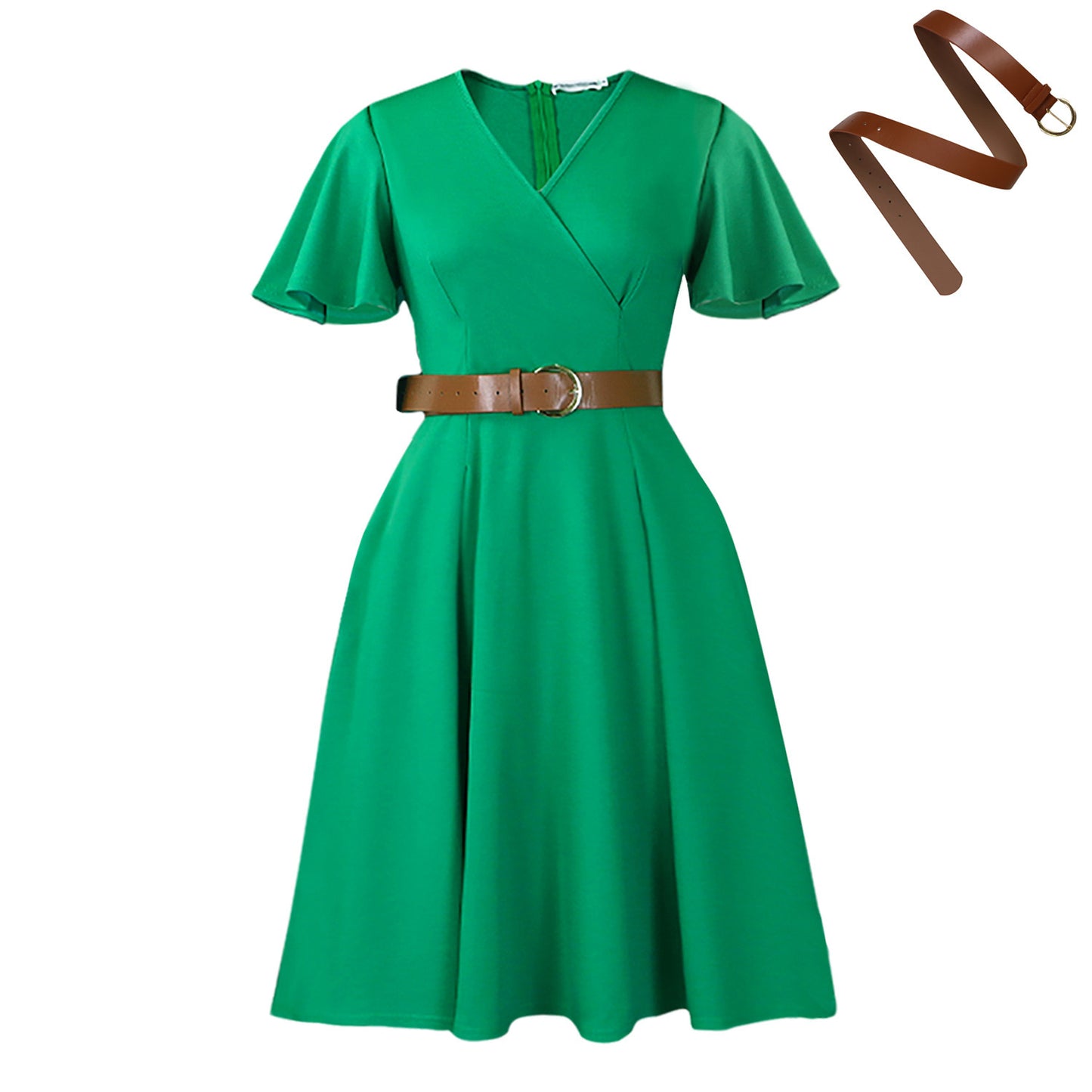 New V-neck Bell Sleeve Casual A- Line Women's Dress