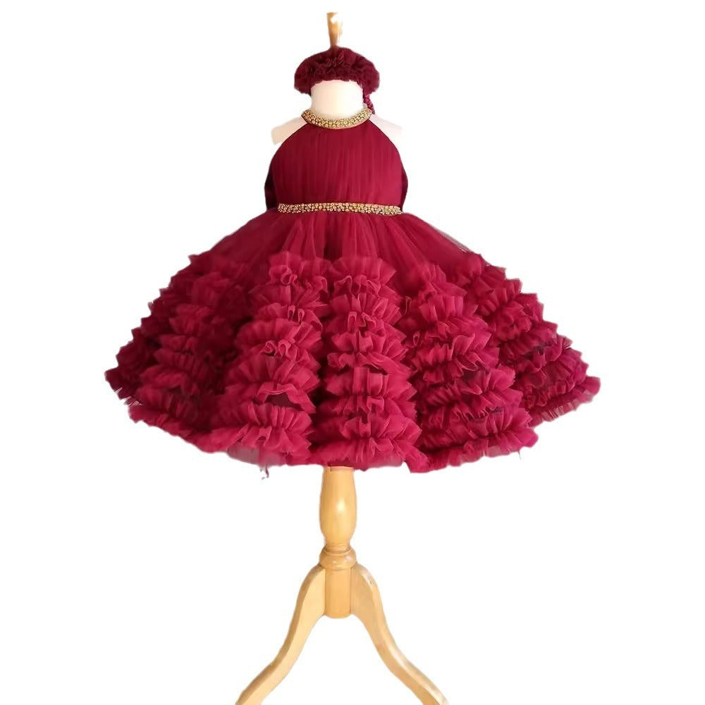 Girls Flower Dress Sweet Fluffy Performance Dress