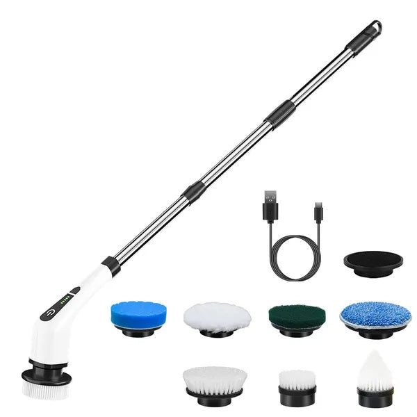 Electric Spin Scrubber Cordless Cleaning Brush Extendable With 8 Replaceable Heads 2 Speed Adjustable Extension Arm Bathroom Tub Tile Floor