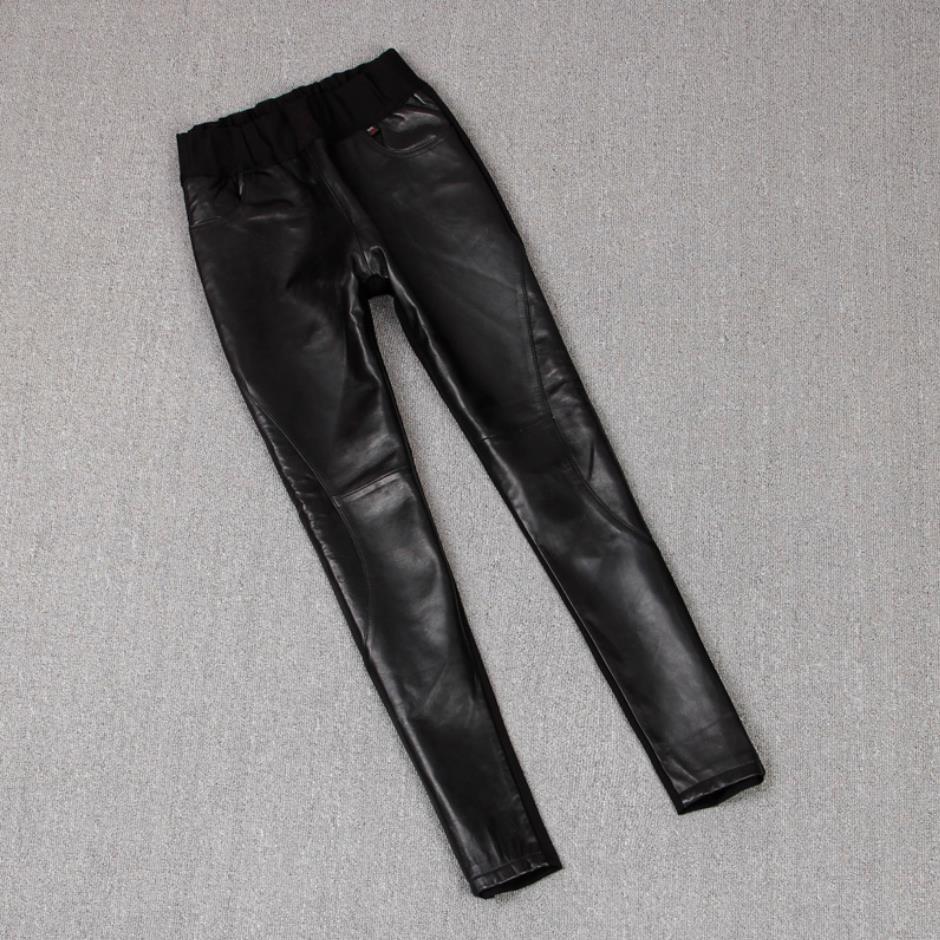 Stitching Stretch Pencil Women's Leather Pants