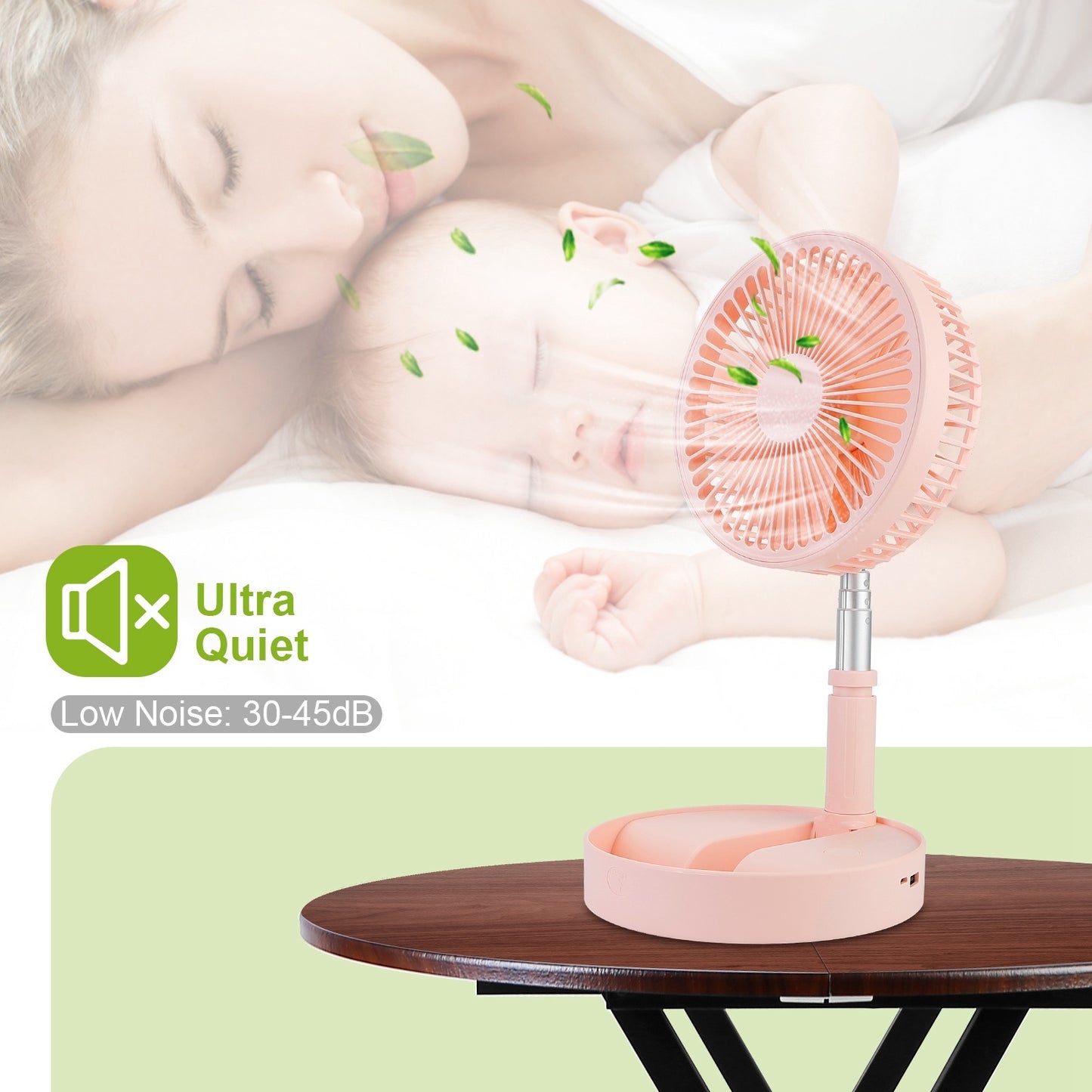 1Pc Portable Folding Desk Table Fan Quiet USB Rechargeable Telescopic Standing Floor Fan With 4 Speeds Adjustable Height 180Degree Tilting Angle For Office Home Outdoor Camping Travel