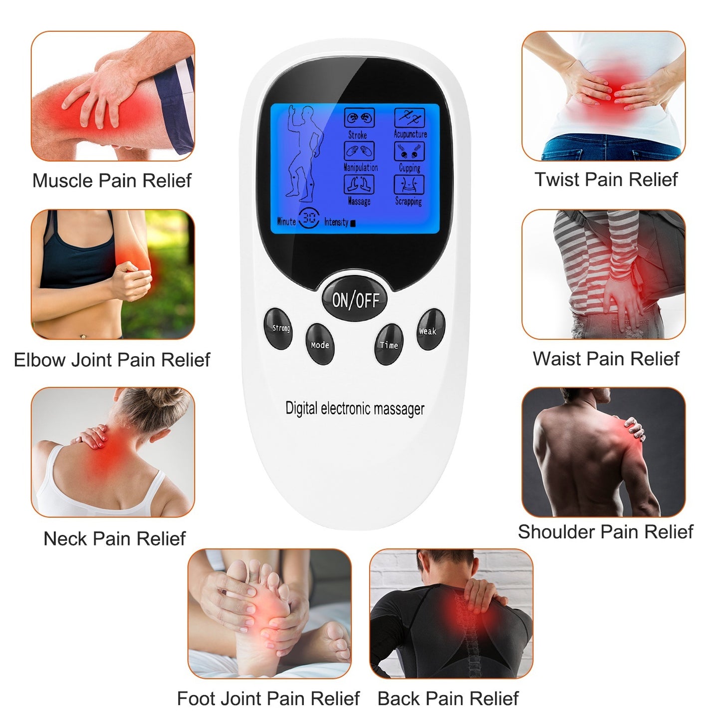 1Pc Electric Muscle Stimulator Dual Channels With 8 Electrode Pads Pulse Massager Pain Relief Therapy Tens Device