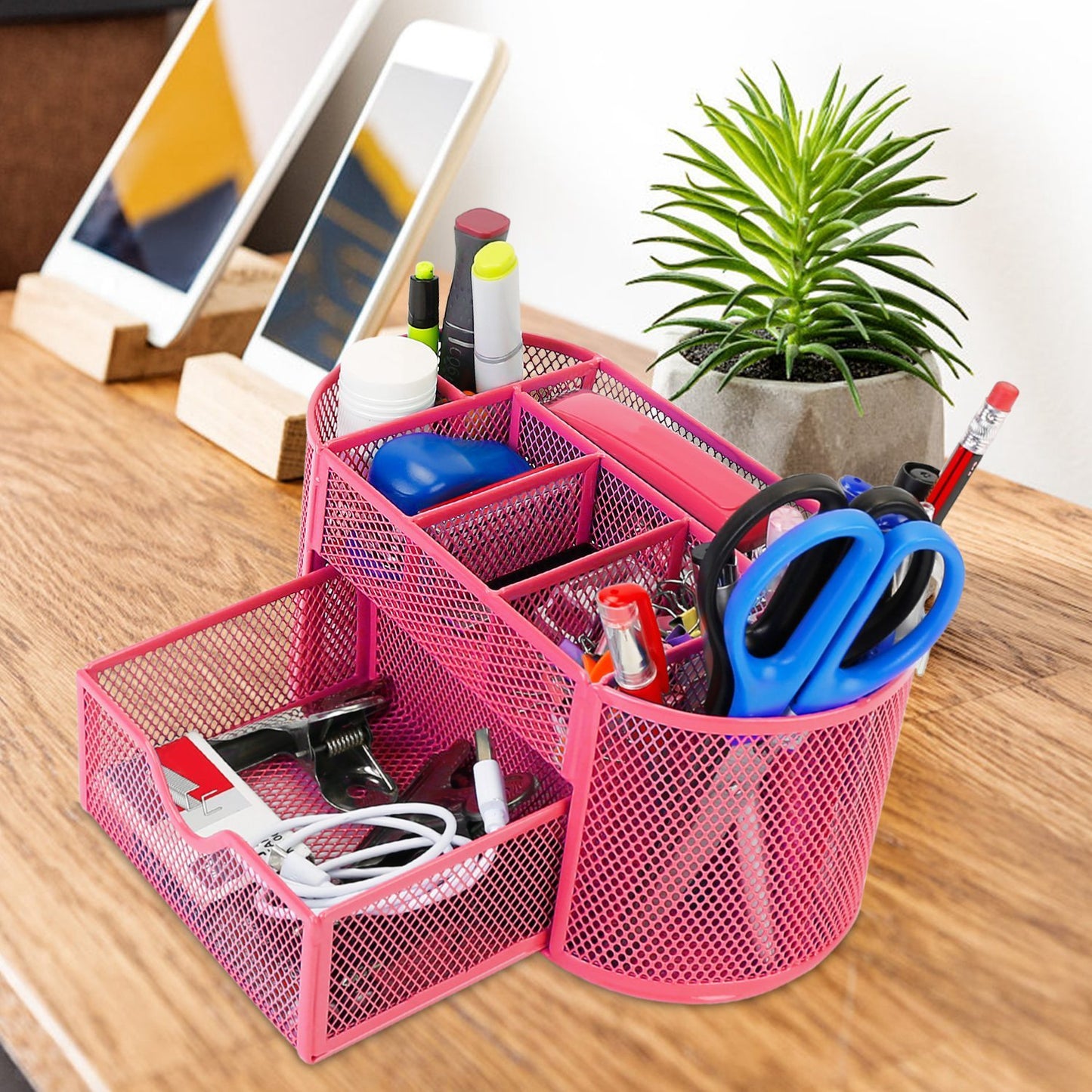 1Pc Metal Mesh Pencil Holders Desk Organizer With 9 Compartment Pen Holder Storage