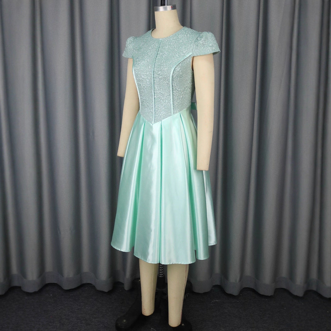 Summer Round Neck Rose Jacquard Bridesmaid Dress