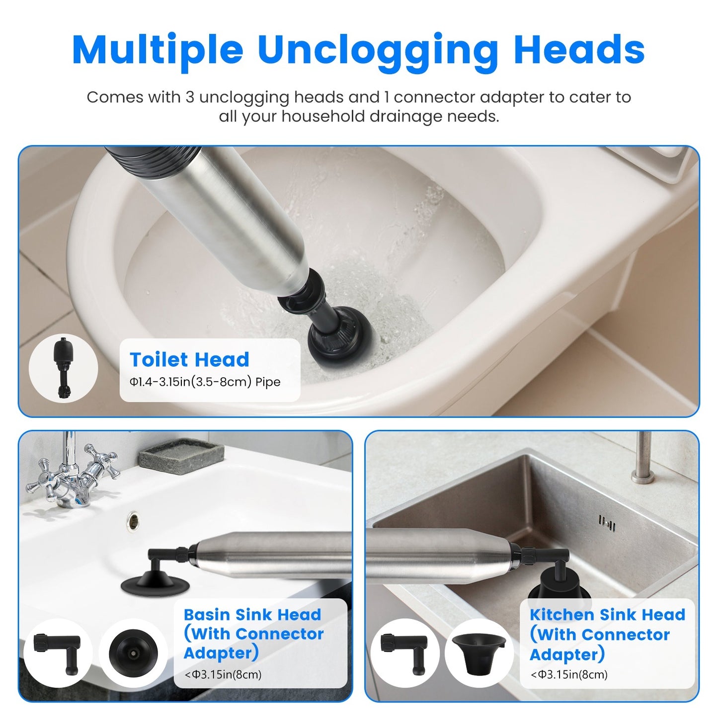 1Pc Electric Toilet Plunger High Pressure Air Plunger Air Drain Blaster Drain Clog Remover With Real Time Pressure Display For Toilets Bathroom Floor Drain Kitchen Sinks Plumbing Clogs