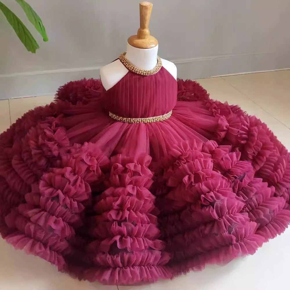 Girls Flower Dress Sweet Fluffy Performance Dress
