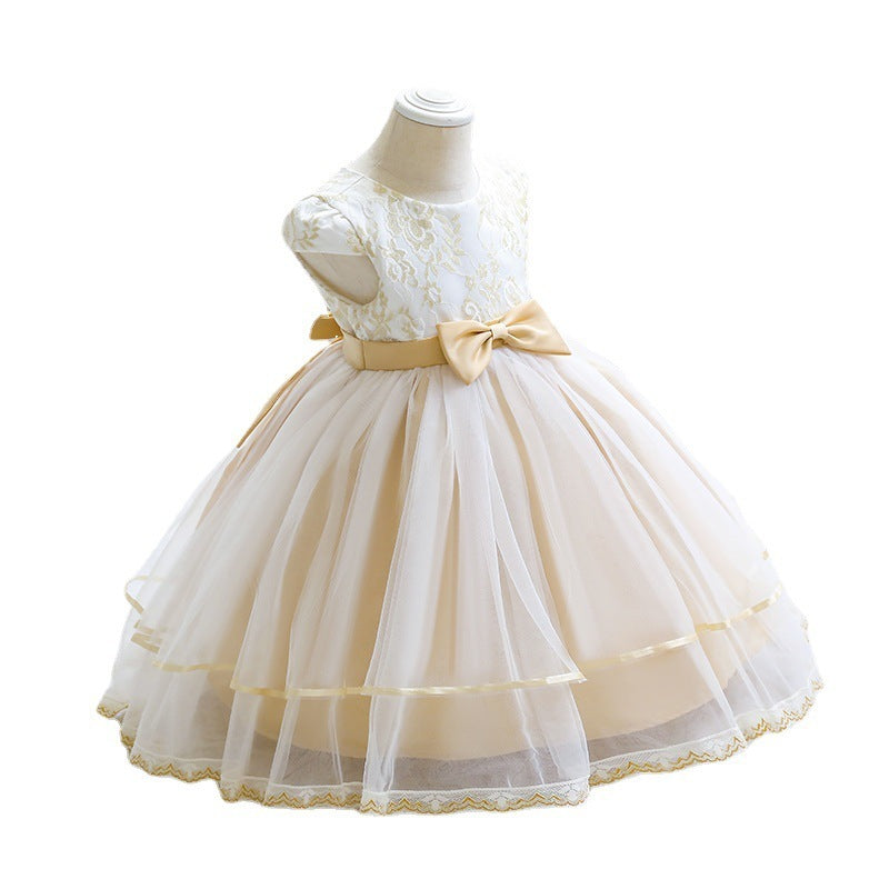 Girls' Princess Dress Embroidered Mesh
