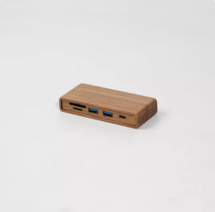 Solid Wood Black Walnut Under Table USB30 Interface Splitter Docking Station