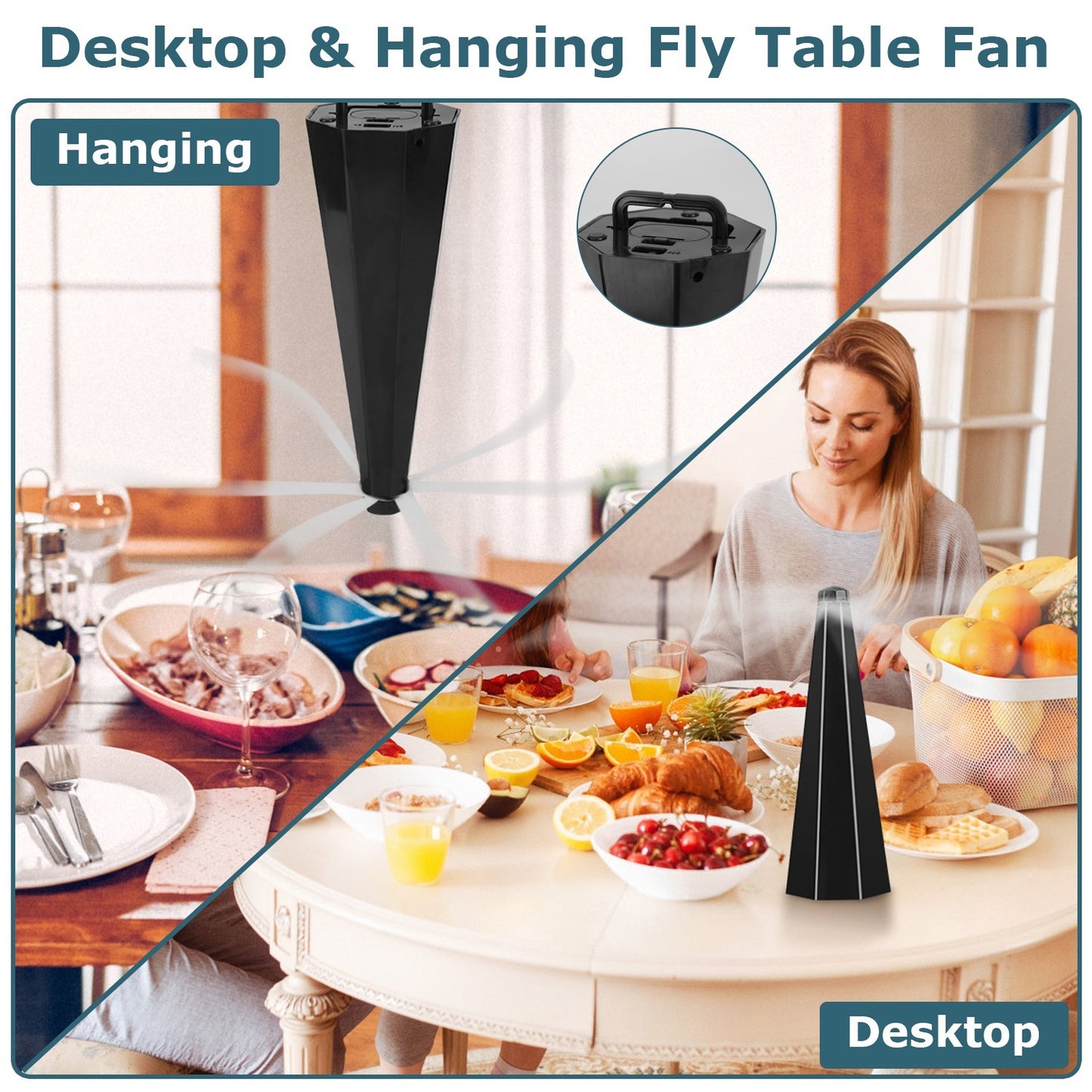 4Pack Fly Table Fans Battery USB Powered Bug Fans Food Fans Fly Table Spinners Traps With Hook For Party BBQ Picnic Camping