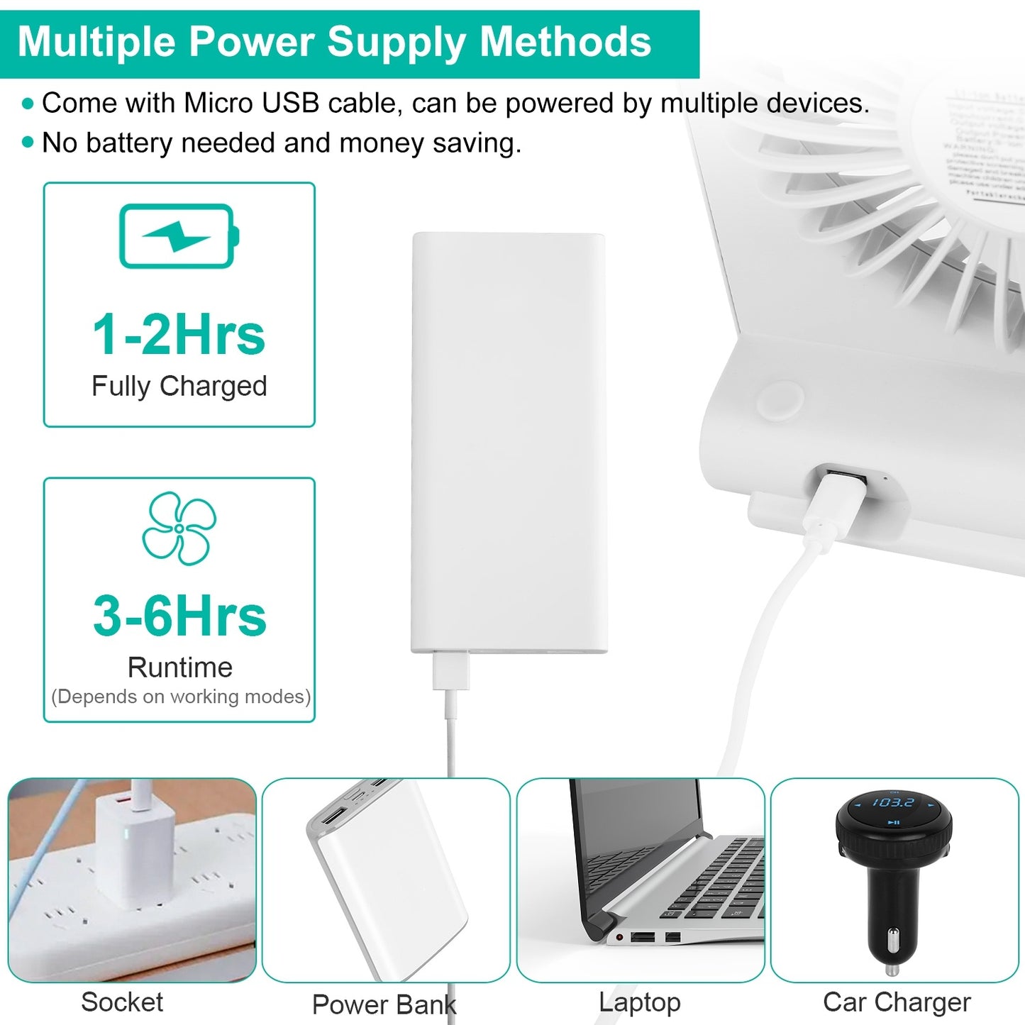 Portable Desk Fan USB Rechargeable Table Cooling Fan Quiet 5 Blades Desktop Fan With 3 Speeds Ajustment For Bedroom Office