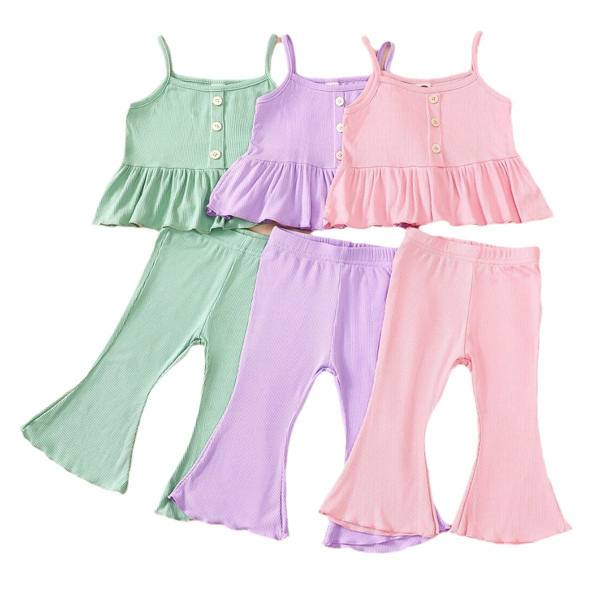 Girls' Tricolor Overall Dress Set
