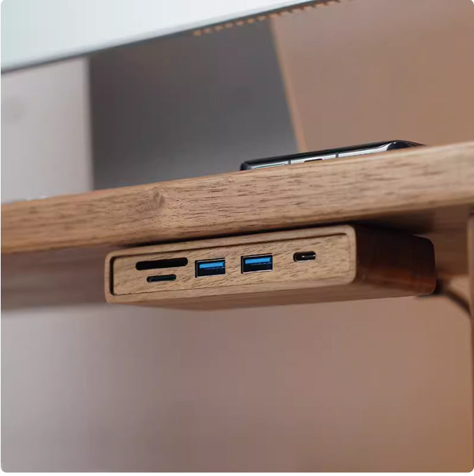Solid Wood Black Walnut Under Table USB30 Interface Splitter Docking Station