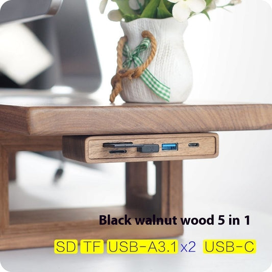 Solid Wood Black Walnut Under Table USB30 Interface Splitter Docking Station