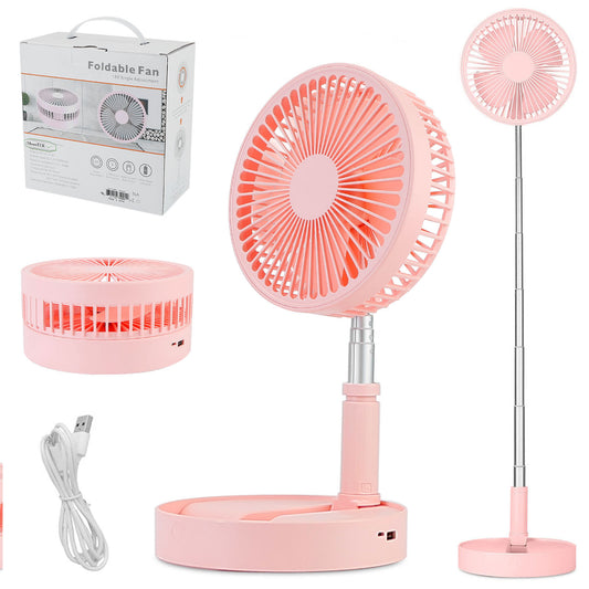 1Pc Portable Folding Desk Table Fan Quiet USB Rechargeable Telescopic Standing Floor Fan With 4 Speeds Adjustable Height 180Degree Tilting Angle For Office Home Outdoor Camping Travel